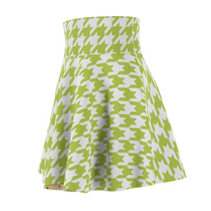 Women's Green Hounds-tooth Skater Skirt