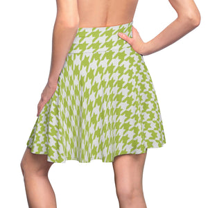 Women's Green Hounds-tooth Skater Skirt