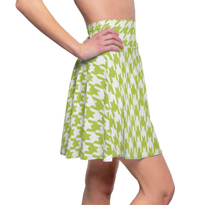 Women's Green Hounds-tooth Skater Skirt